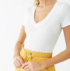 New Forever 21 Ribbed Tight V Neck Bodysuit